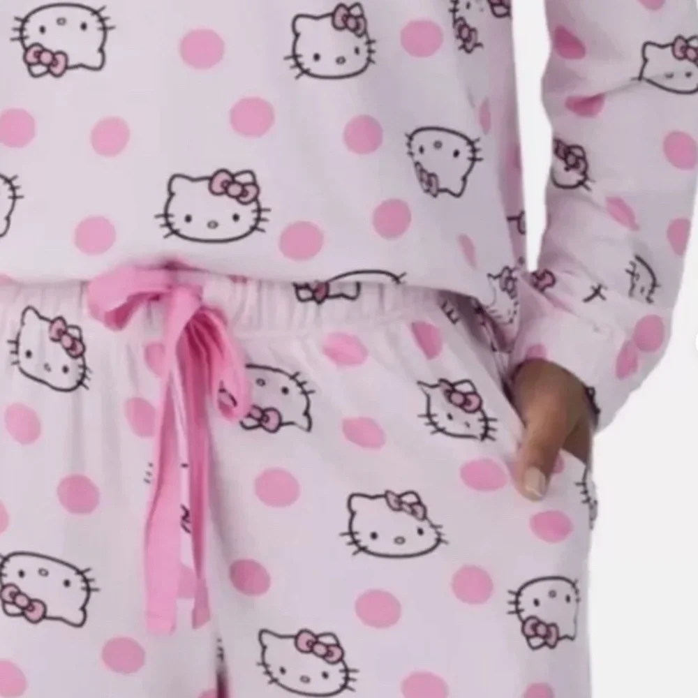 Hello Kitty Pink Polka Dot Raglan PJ Set Fleece Loungewear
